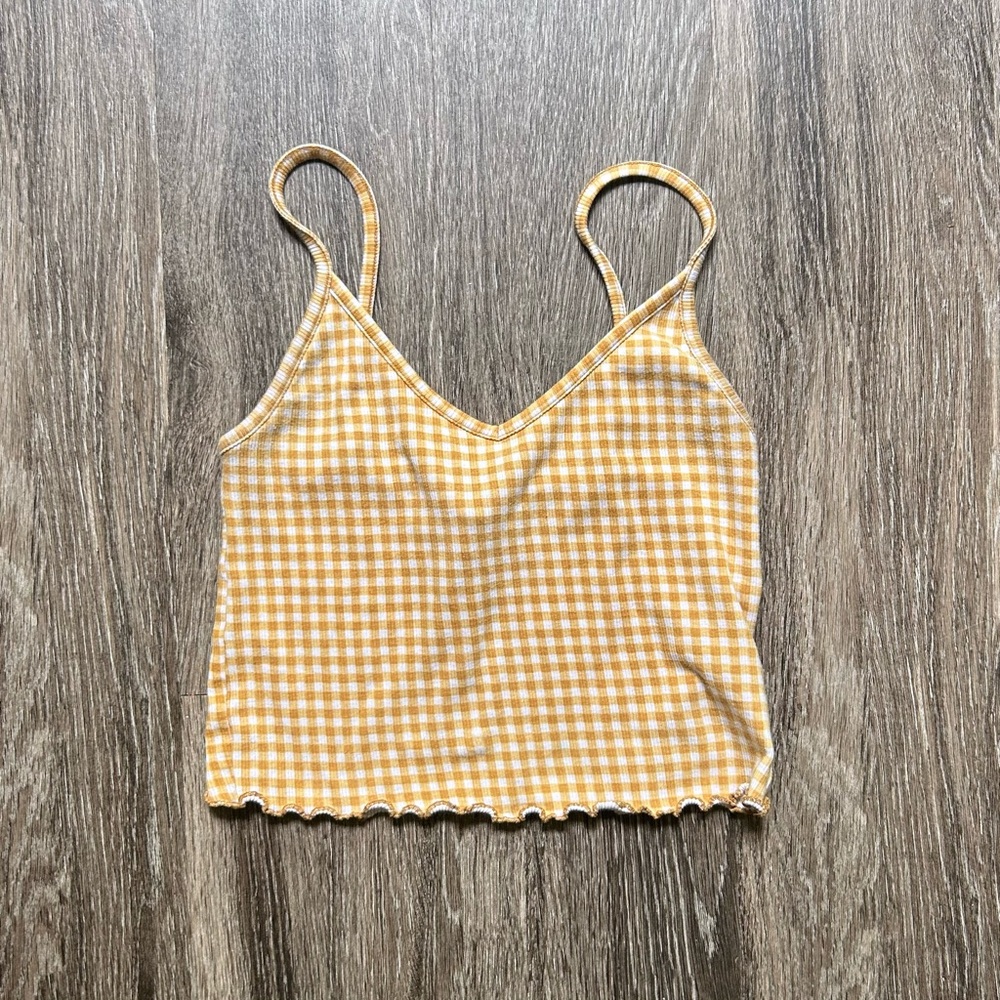 Gingham Scoop Neck Cami Tank Top - Mustard